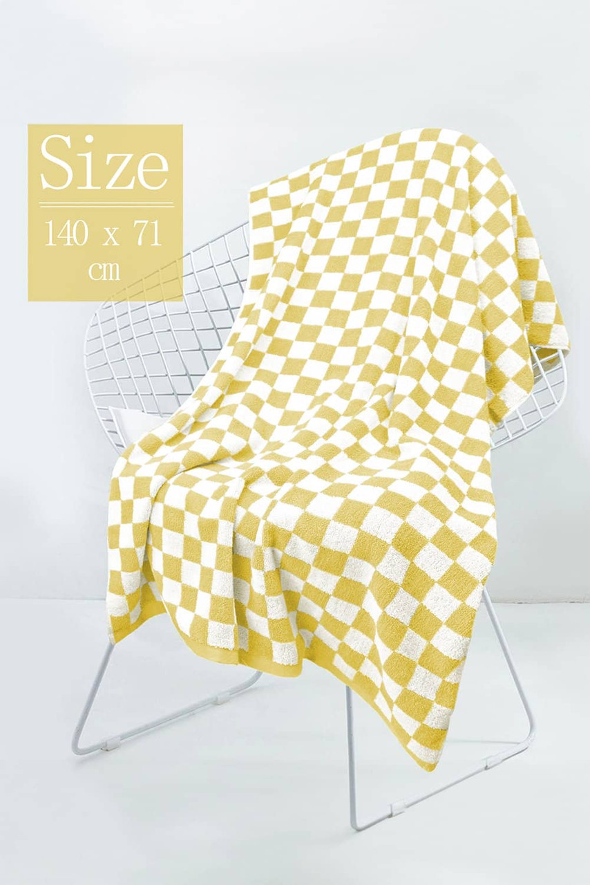 Yellow Cream Checkered Print Soft Large Bath Towel