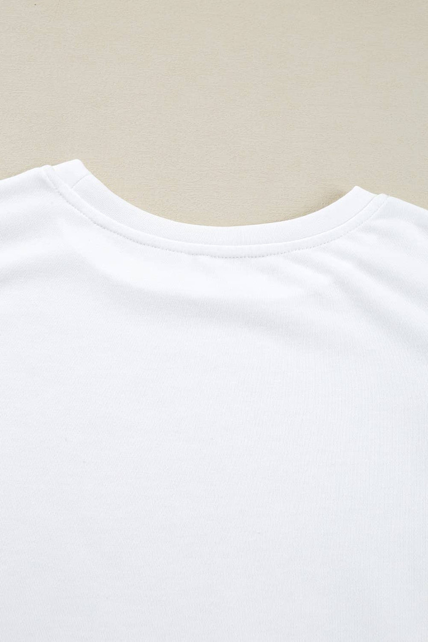 White Floral Crochet Patched Ruffled Sleeve Crewneck Blouse