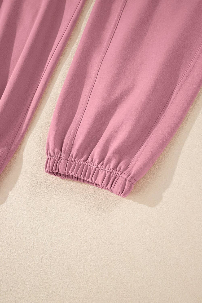 Light Pink Lace-up Elastic Waist Sleeveless Square Neck Jumpsuit