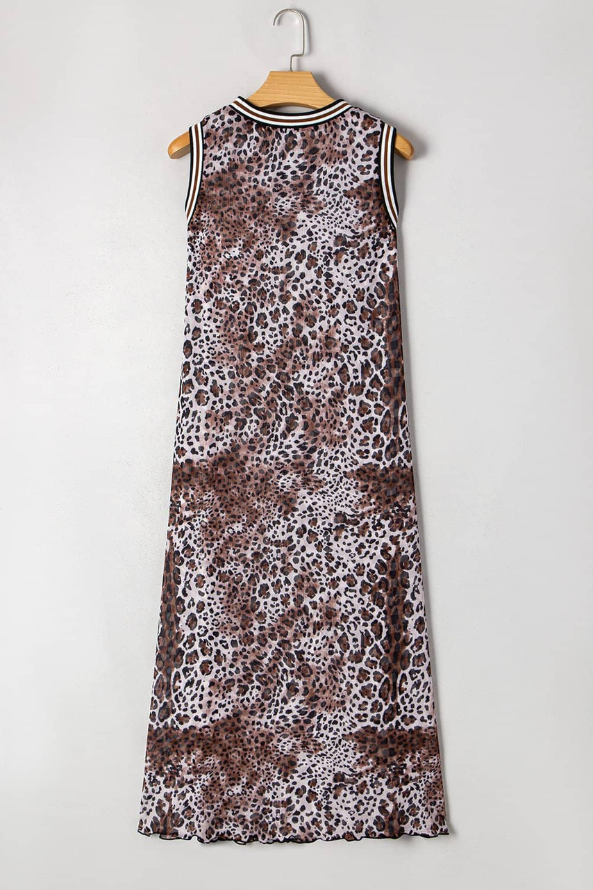 Multicolour Leopard Checkered Double Printed Reversible Sleeveless Long Dress