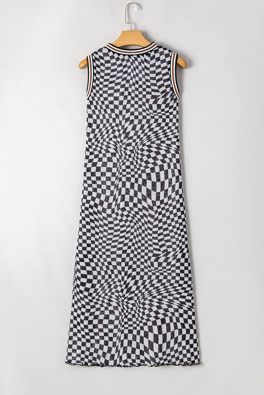 Multicolour Leopard Checkered Double Printed Reversible Sleeveless Long Dress