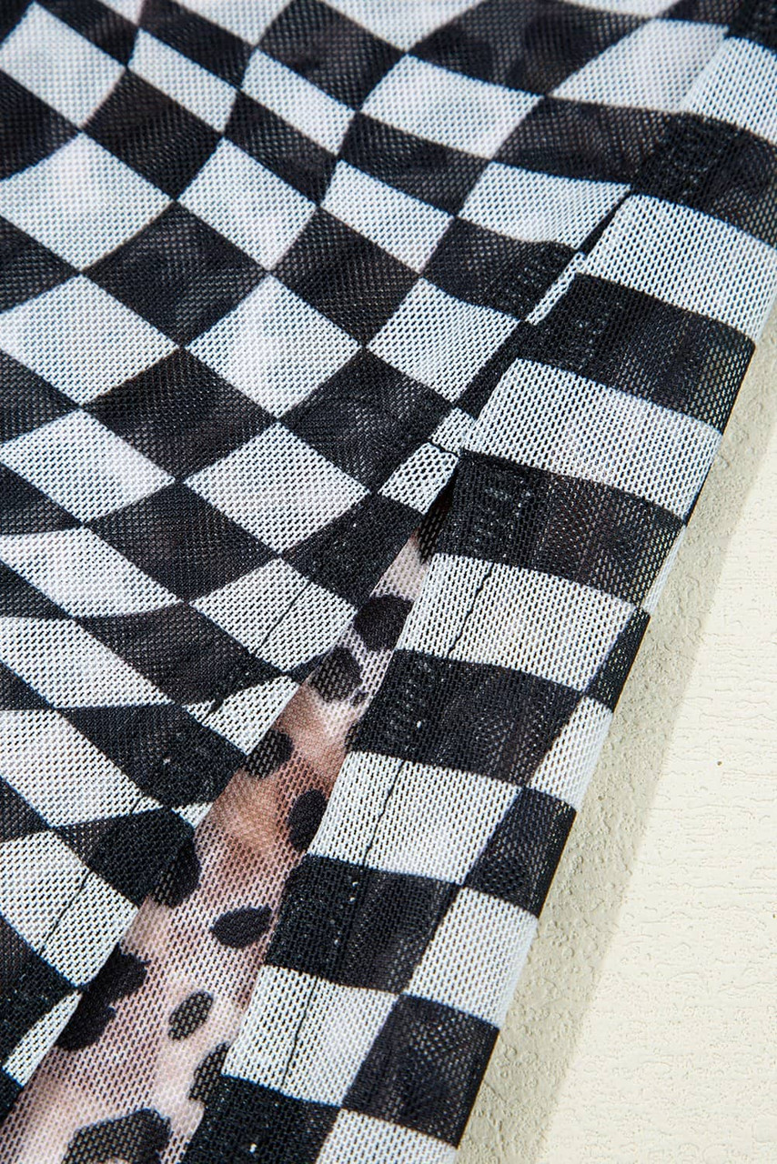 Multicolour Leopard Checkered Double Printed Reversible Sleeveless Long Dress