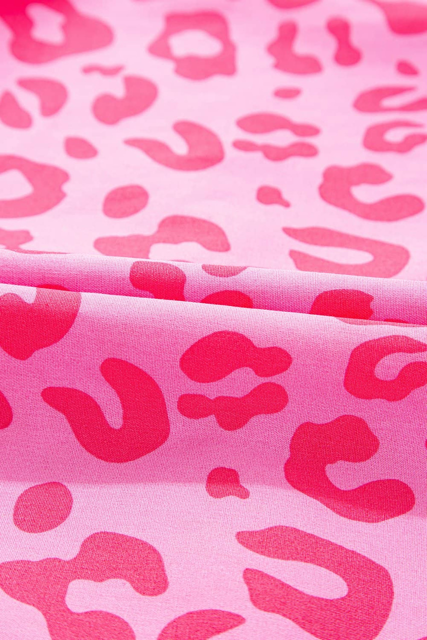 Rose Leopard Puff Sleeve Tie Front High Waist Mini Dress