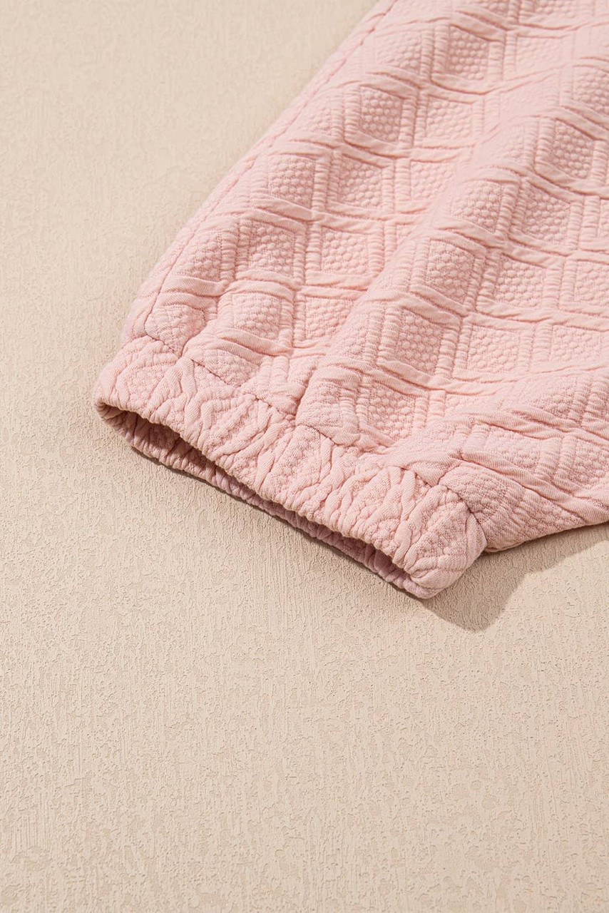 Light Pink Striped Collared Zip up Textured Skirt Set