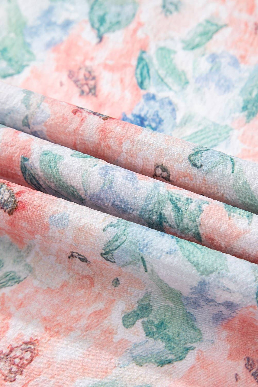 Pink Floral Print Square Neck Backless Long Dress with Slit