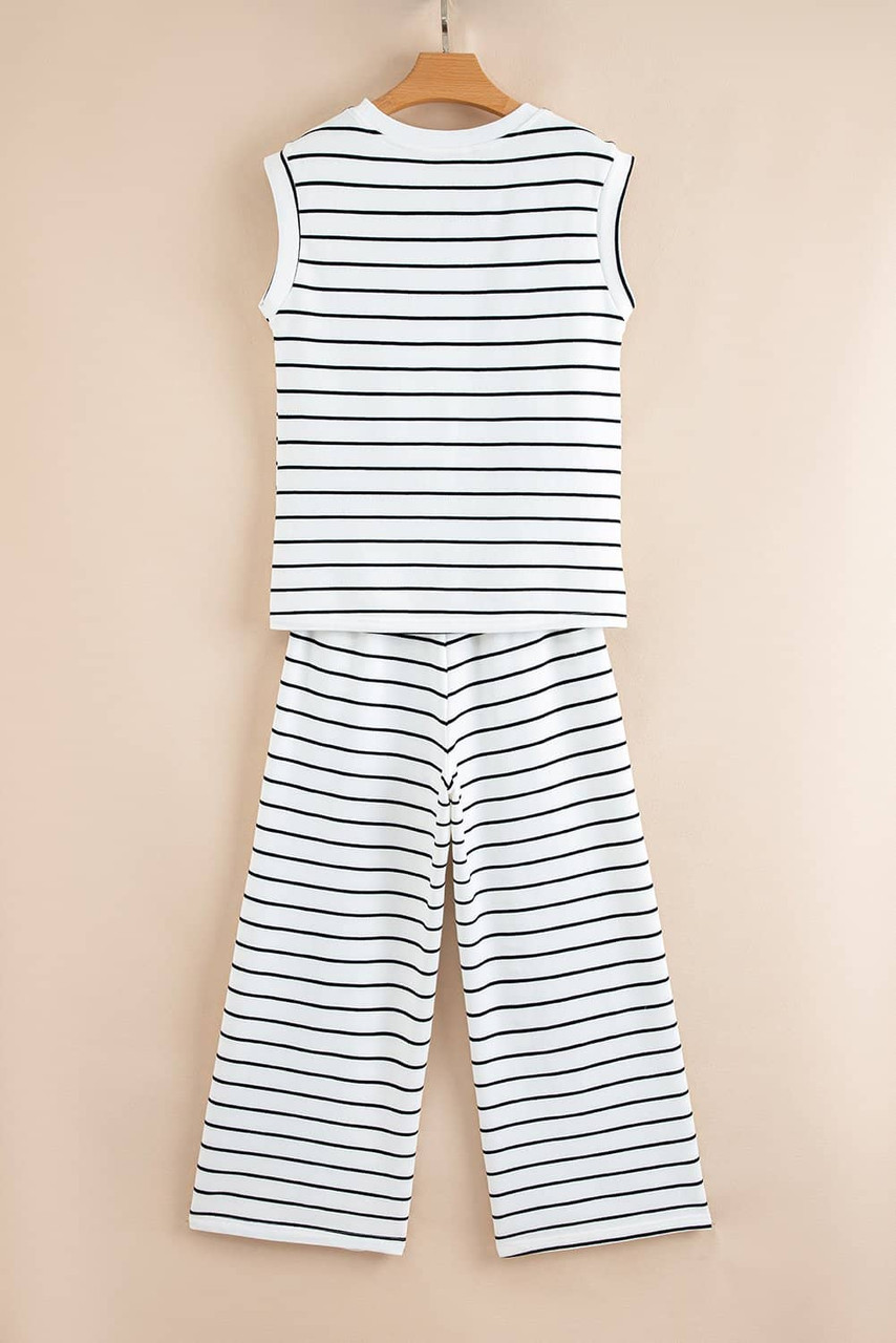 Black Stripe Casual Wide Leg 2pcs Pants Set
