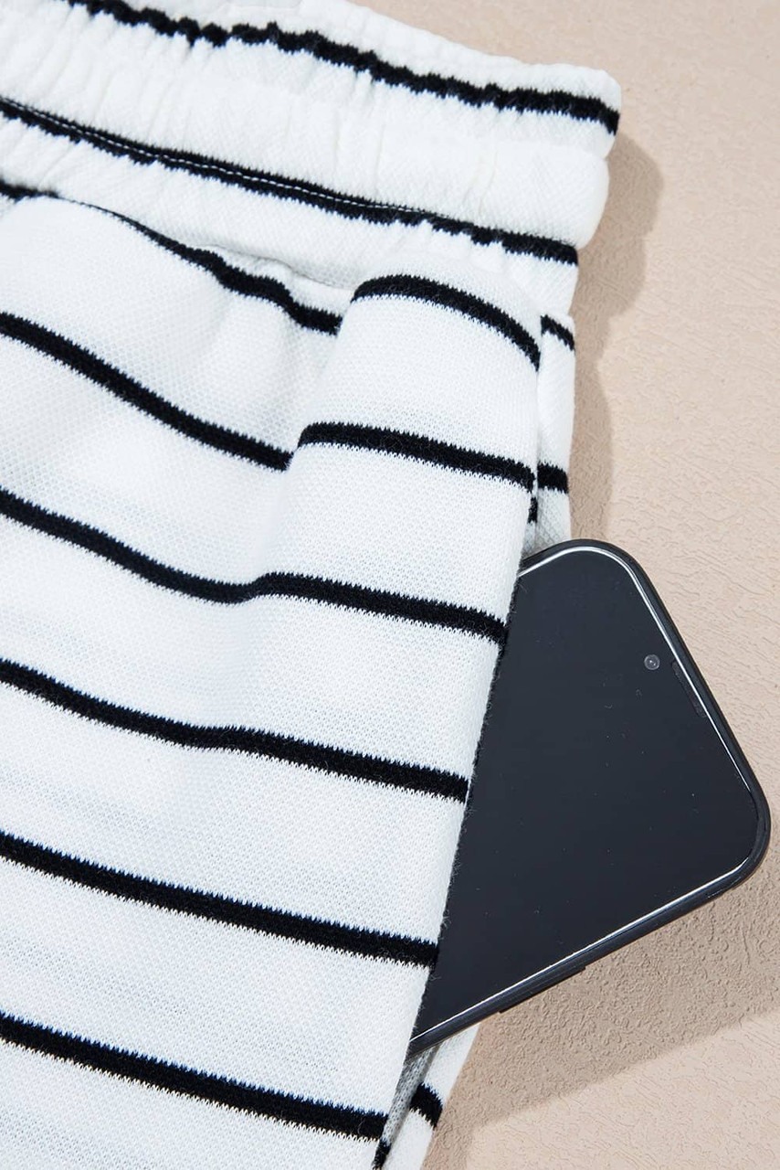 Black Stripe Casual Wide Leg 2pcs Pants Set