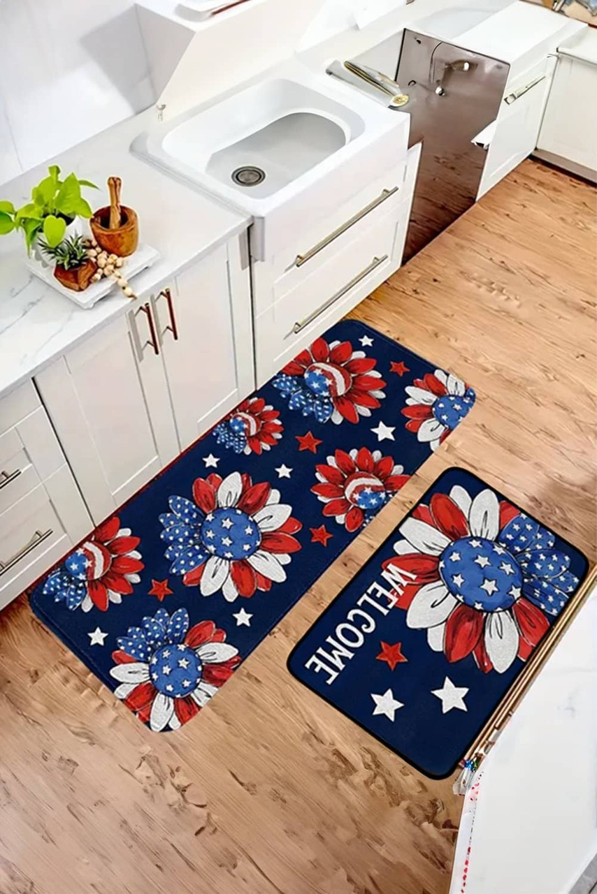 Dark Blue American Flag Sunflower Print Fashion Door Mat Dark Blue American Flag Sunflower Print Fashion Door Mat
