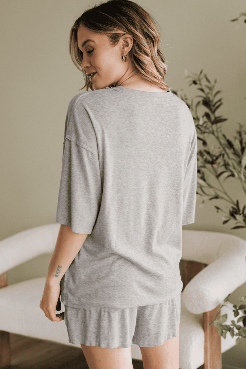 Gray Western Cow Head Bow Print Loose Fit Two Piece Shorts Set Gray Western Cow Head Bow Print Loose Fit Two Piece Shorts Set