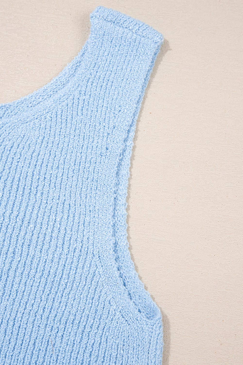 Beau Blue Horizontal Ribbing Patchwork Swing Sweater Tank