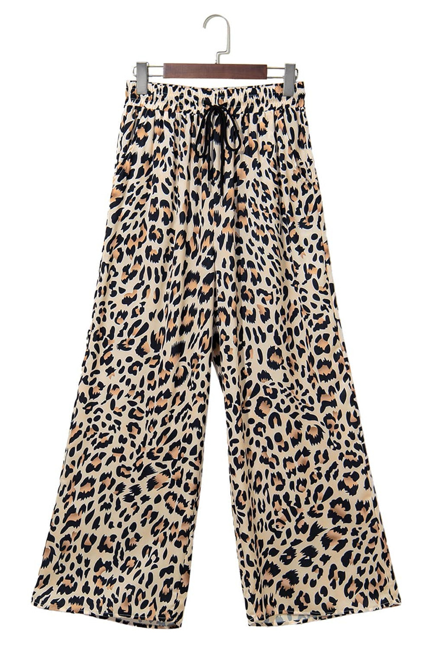 Parchment Leopard Drawstring Flowy Wide Leg Pants