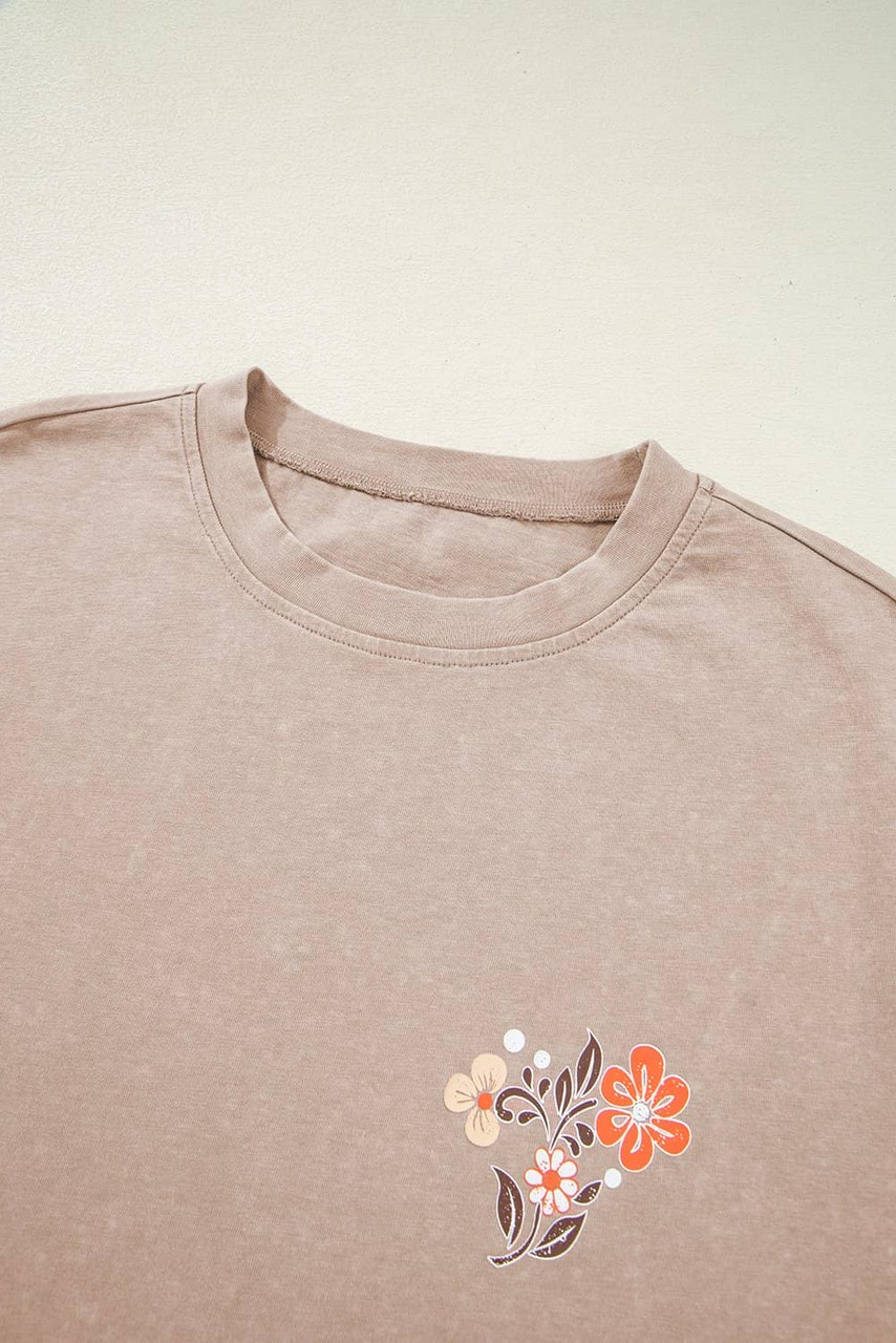 Smoke Gray Mineral Wash Floral Steer Head Printed Back Western Fashion Tee