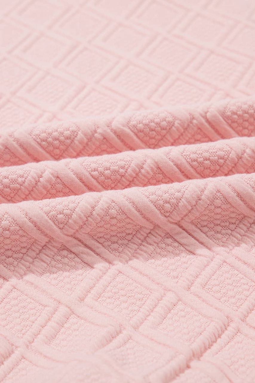 Light Pink Contrast Striped Collar Patchwork Textured Half Sleeve Blouse