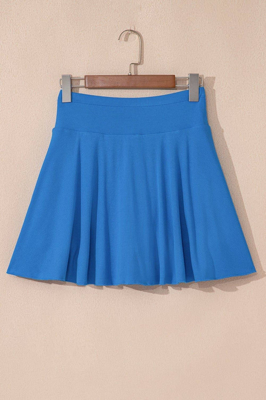 Blue A-line Draped High Waist Phone Pocket Lined Skort