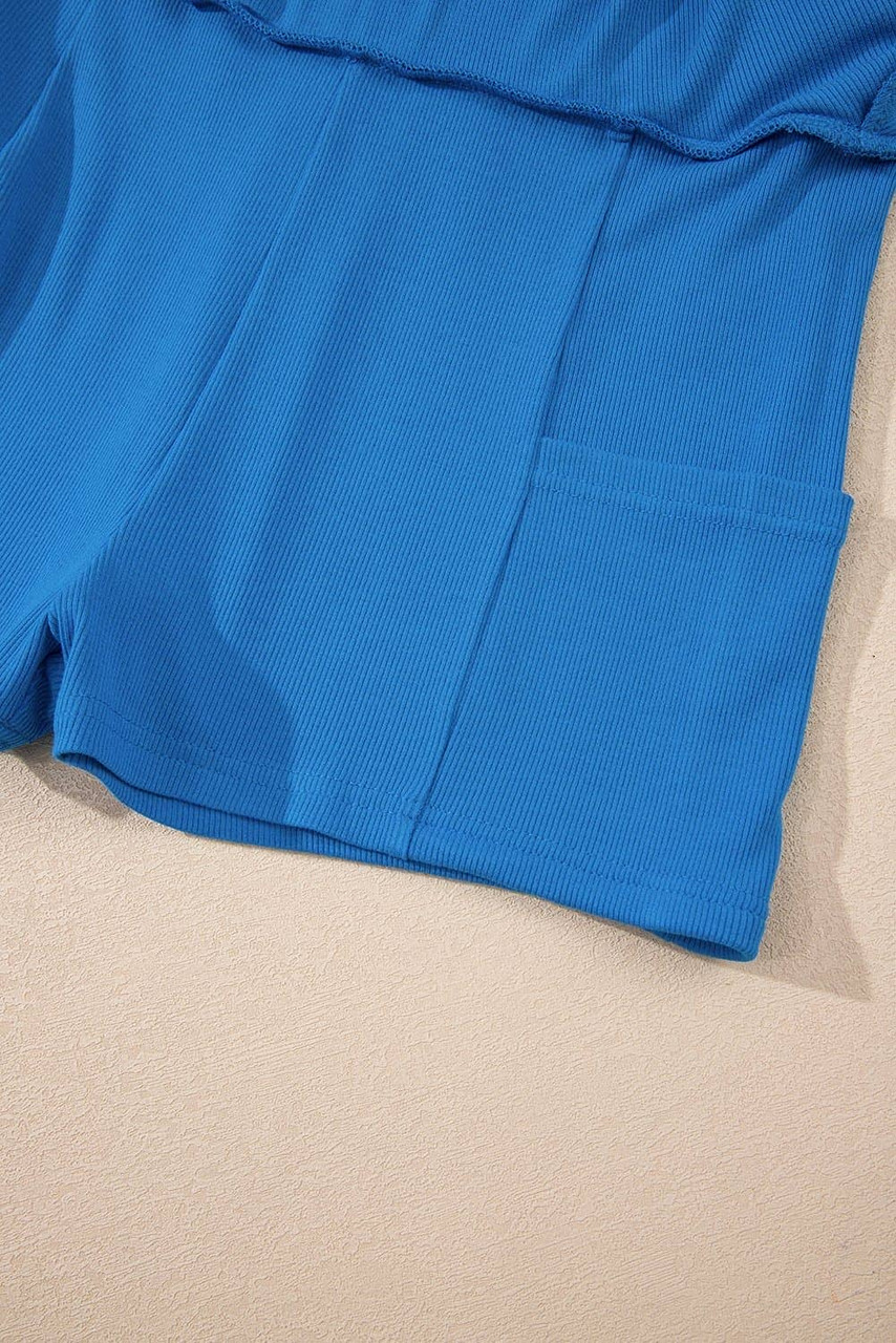 Blue A-line Draped High Waist Phone Pocket Lined Skort