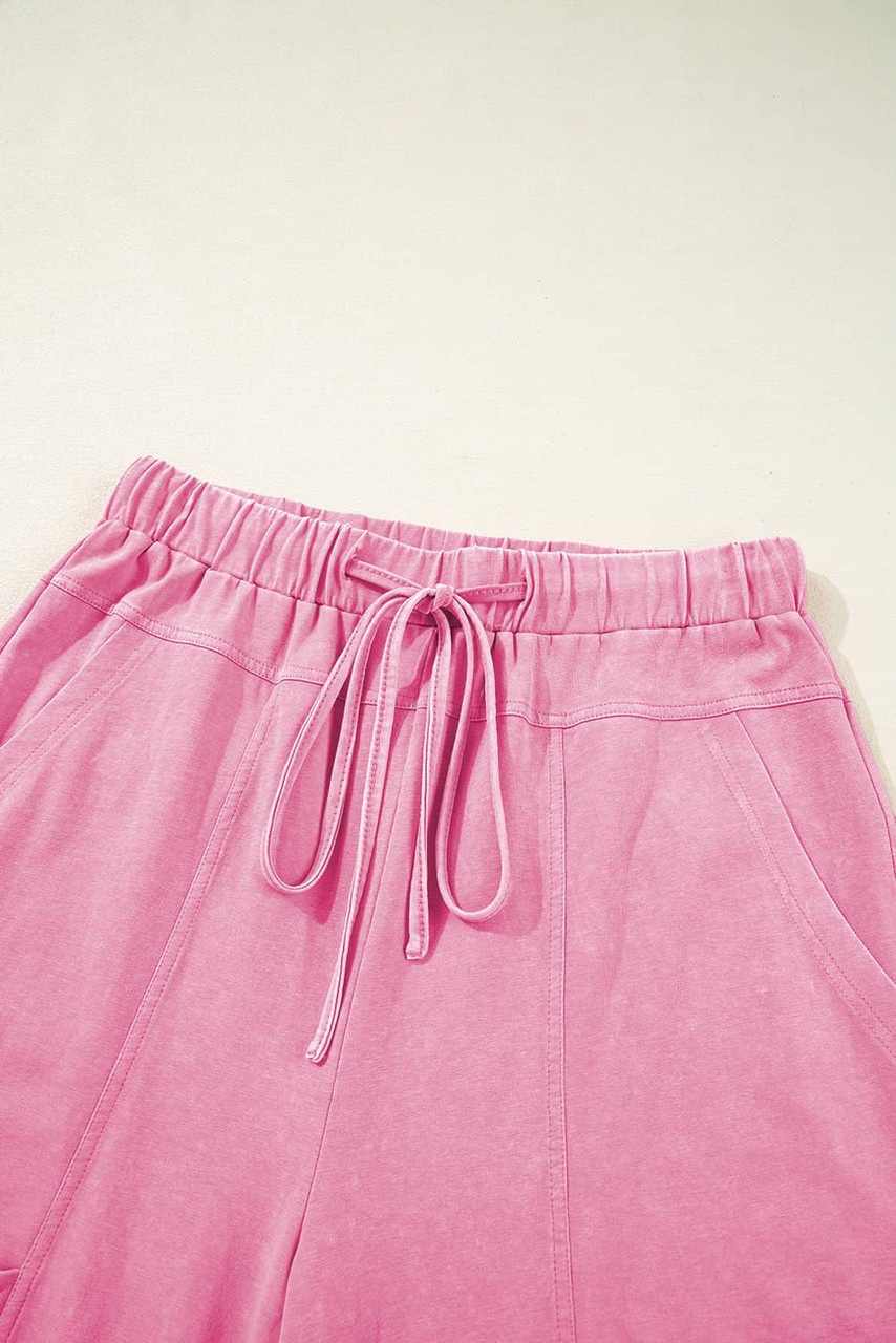 Bonbon Mineral Wash Exposed Seam Drawstring High Waist Wide Leg Cargo Pants