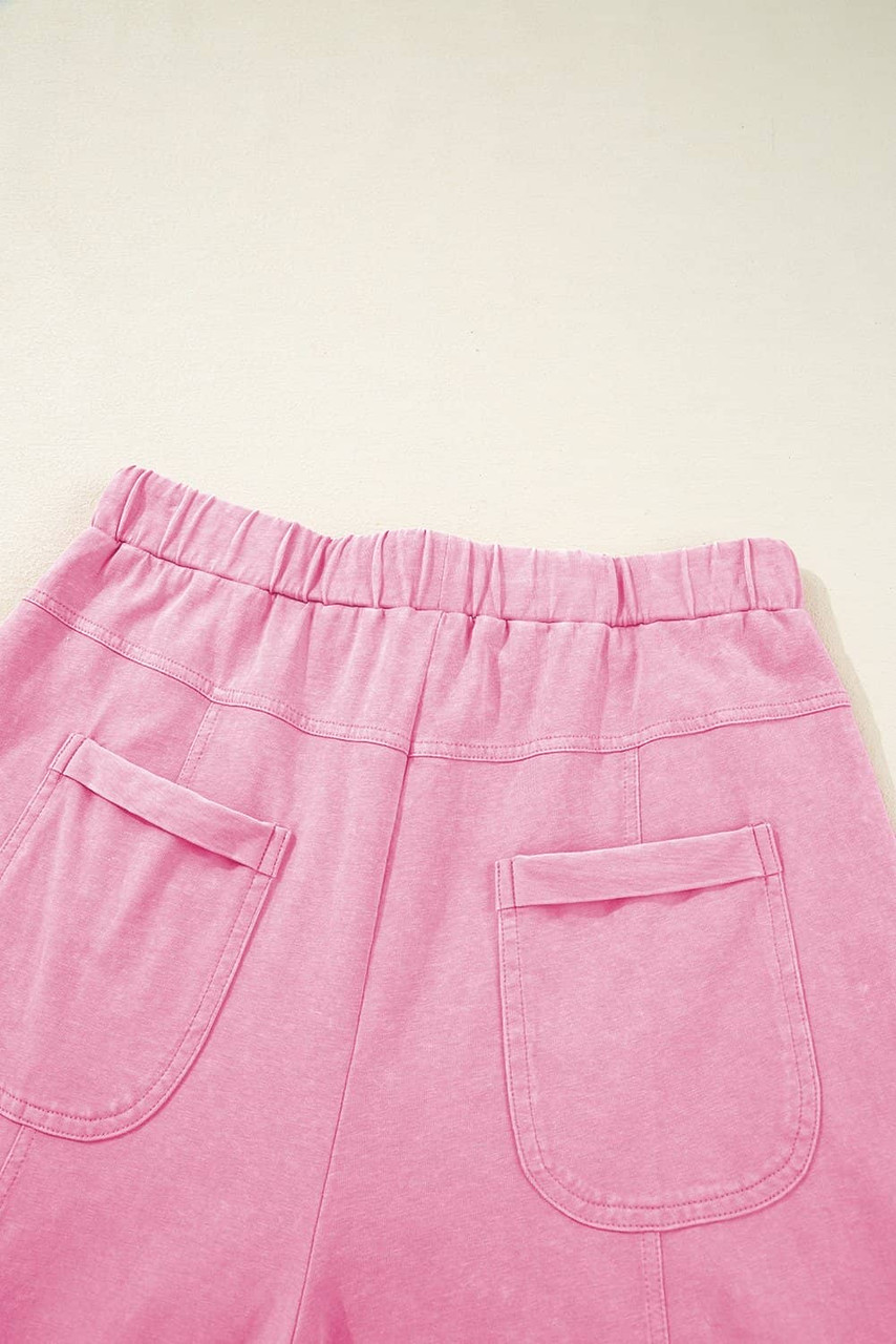 Bonbon Mineral Wash Exposed Seam Drawstring High Waist Wide Leg Cargo Pants