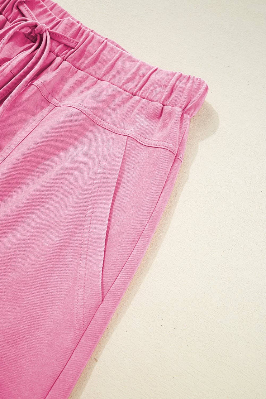 Bonbon Mineral Wash Exposed Seam Drawstring High Waist Wide Leg Cargo Pants