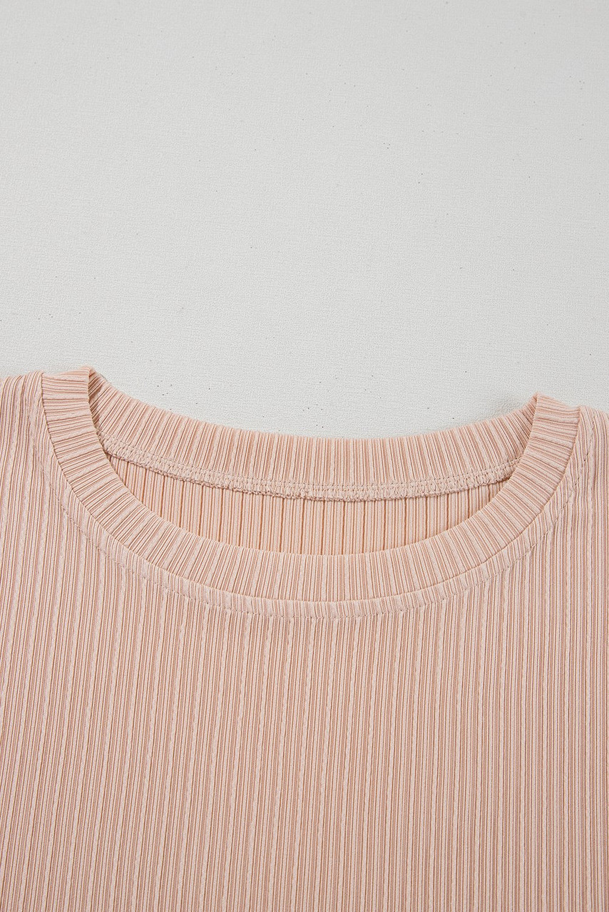 Jet Stream Textured Knit Round Neck Short Sleeve Top