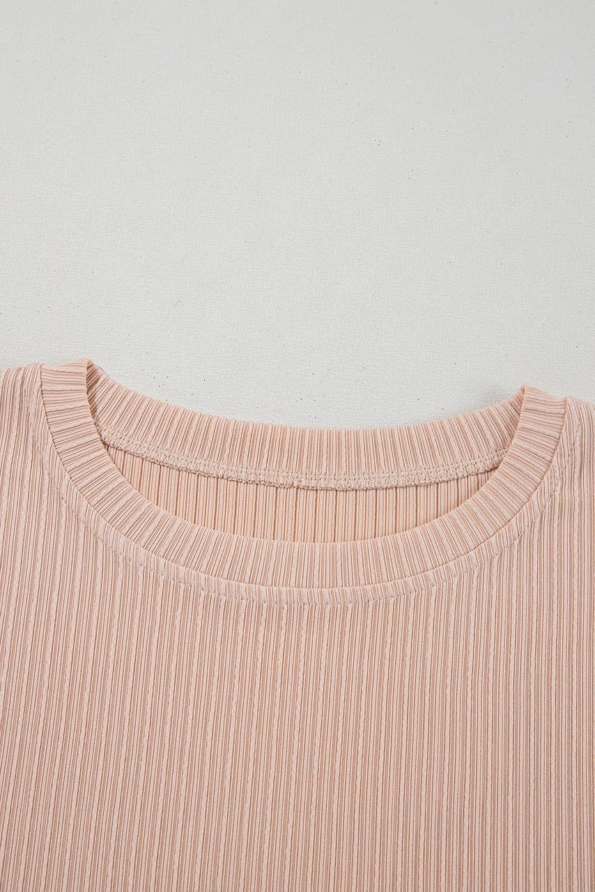 Jet Stream Textured Knit Round Neck Short Sleeve Top