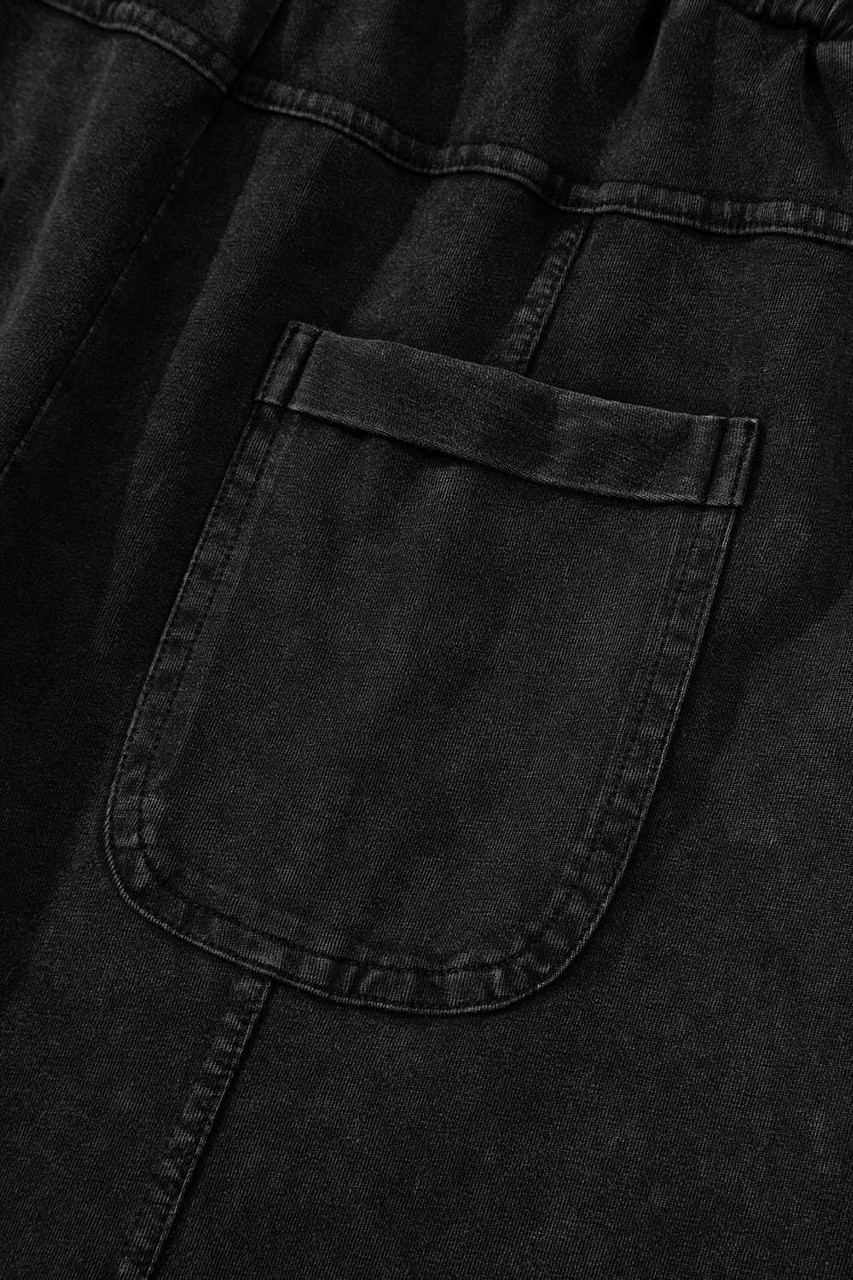 Black Mineral Wash Exposed Seam Drawstring High Waist Wide Leg Cargo Pants Black Mineral Wash Exposed Seam Drawstring High Waist Wide Leg Cargo Pants