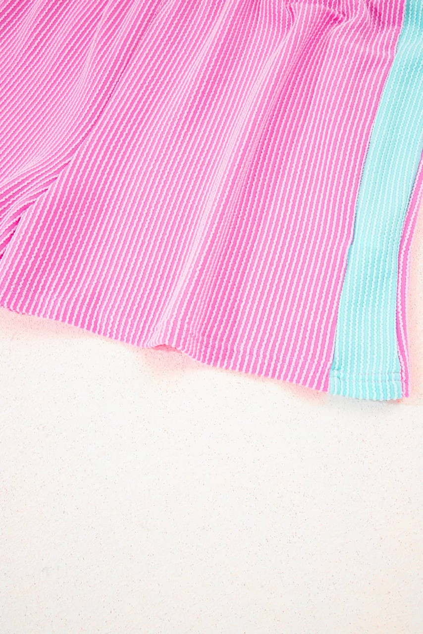 Bonbon Plus Size Color Block Corded Knit Tee and Shorts Set