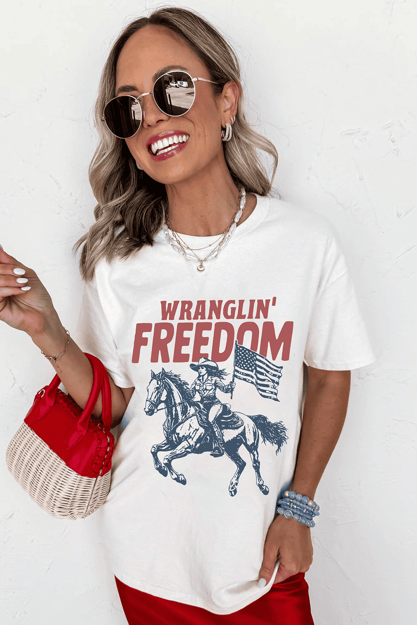 White WRANGLIN FREEDOM Rodeo Graphic Tee