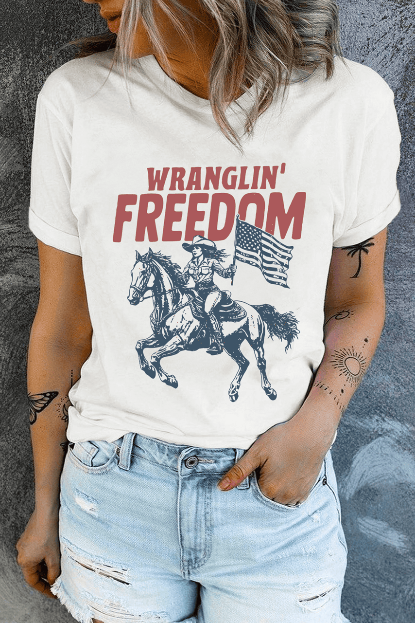 White WRANGLIN FREEDOM Rodeo Graphic Tee