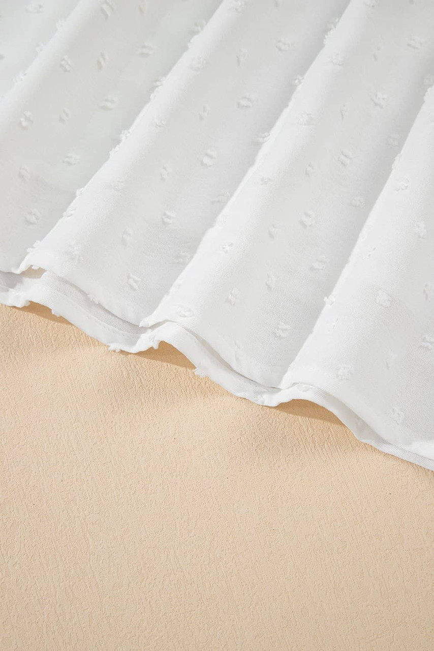 White Off Shoulder Ruffle Knotted Detail Swiss Dot Blouse