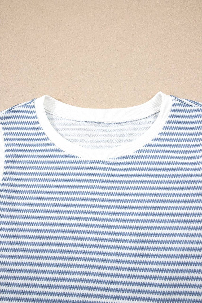 Myosotis Contrast Trim Striped Vest Drawstring Shorts Set