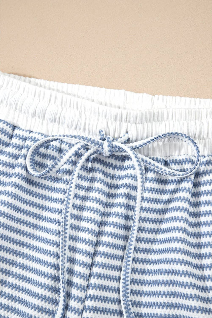 Myosotis Contrast Trim Striped Vest Drawstring Shorts Set