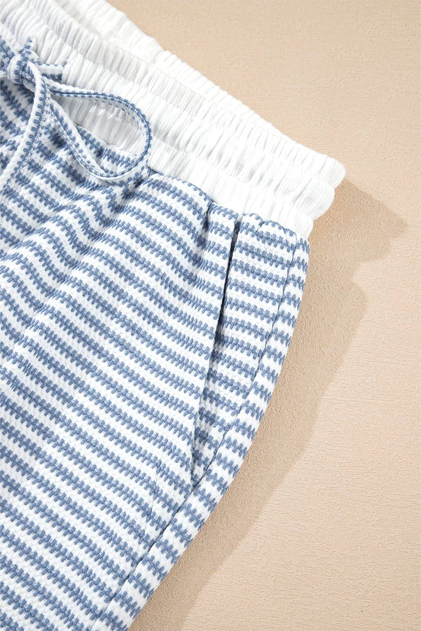 Myosotis Contrast Trim Striped Vest Drawstring Shorts Set