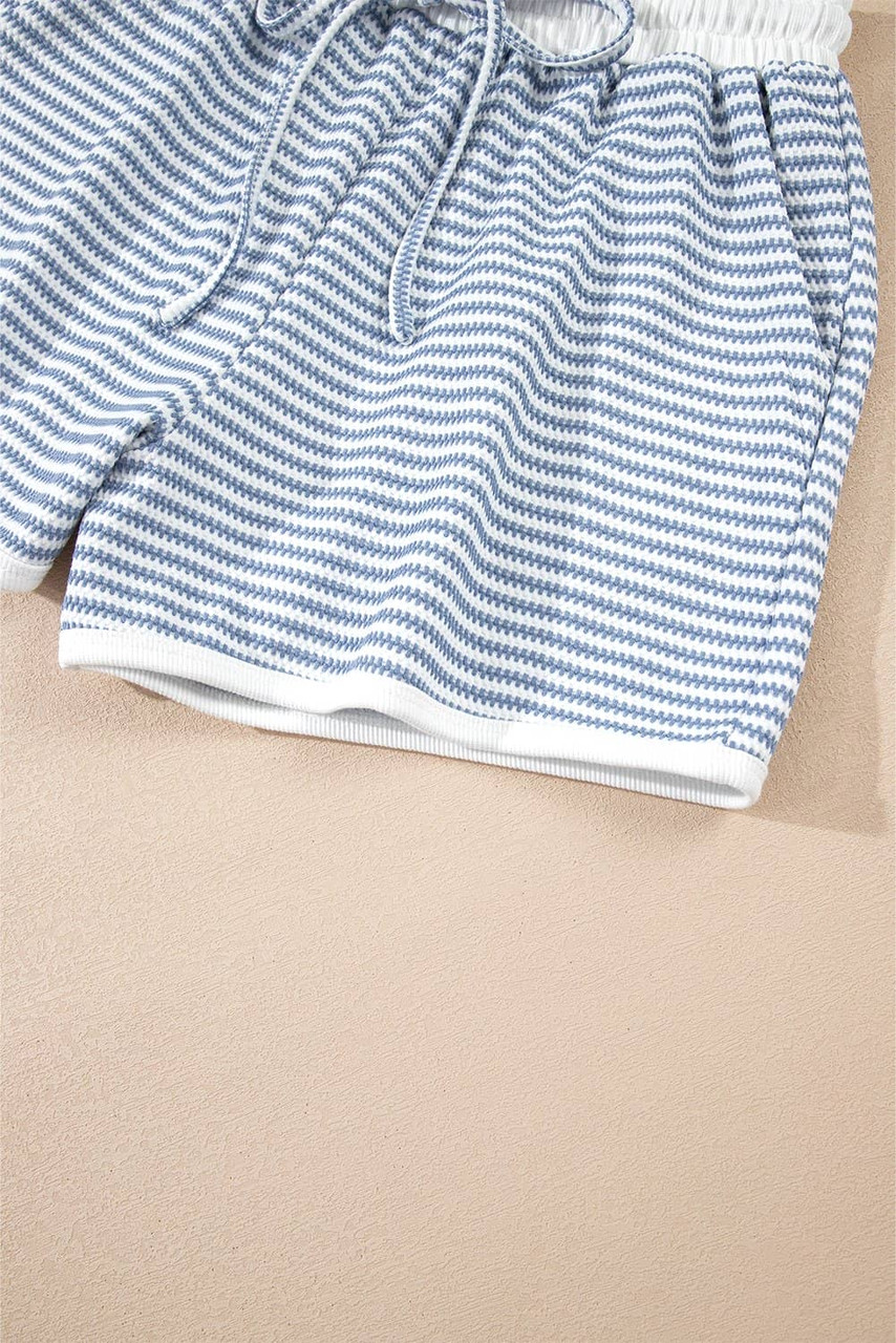 Myosotis Contrast Trim Striped Vest Drawstring Shorts Set
