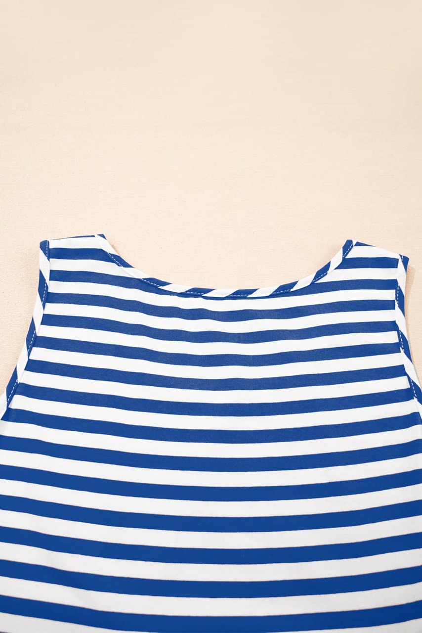 Sky Blue Stripe U Neck Sleeveless Loose Fit Mini Dress