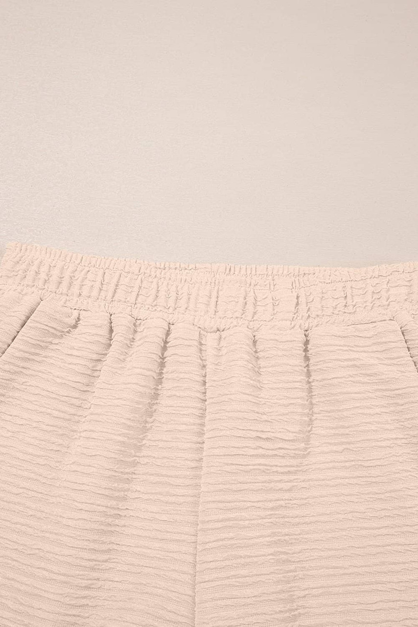 Apricot Textured V Neck T Shirt and Shorts Set