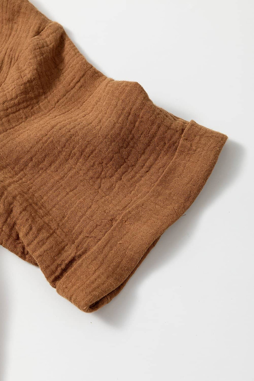 Chestnut Crinkle Textured Polo Shirt and High Waist Shorts Set