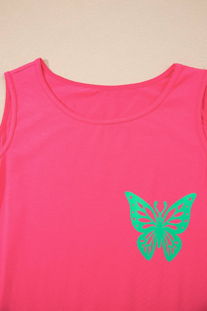 Sachet Pink Butterfly Graphic Casual Tank Top Sachet Pink Butterfly Graphic Casual Tank Top