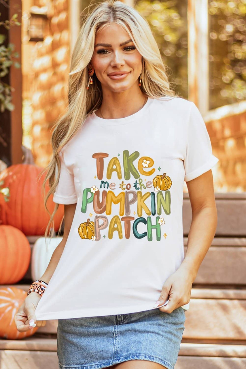 White Take Me To The Pumpkin Patch Cotton Blend T Shirt