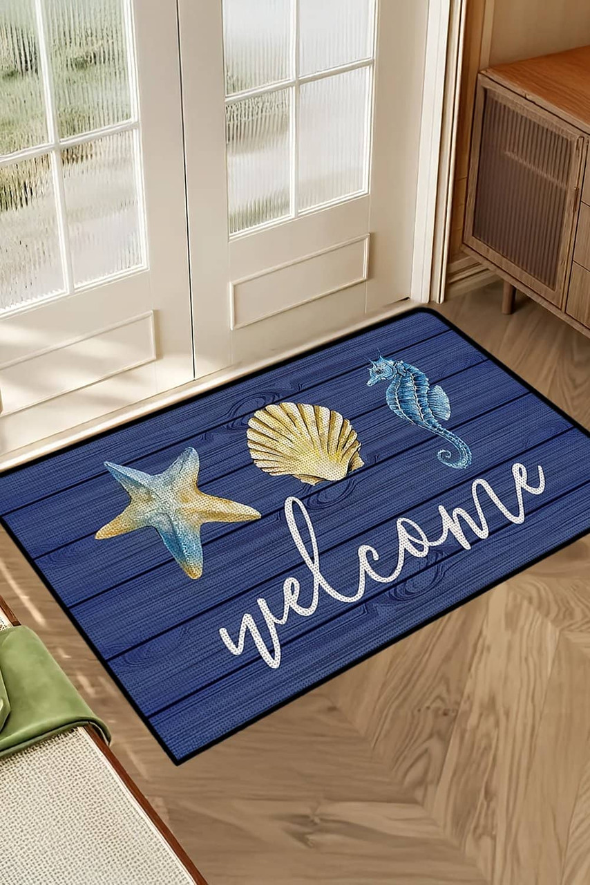 Bluing Welcome Beach Theme Pattern Non Slip Door Mat Bluing Welcome Beach Theme Pattern Non Slip Door Mat