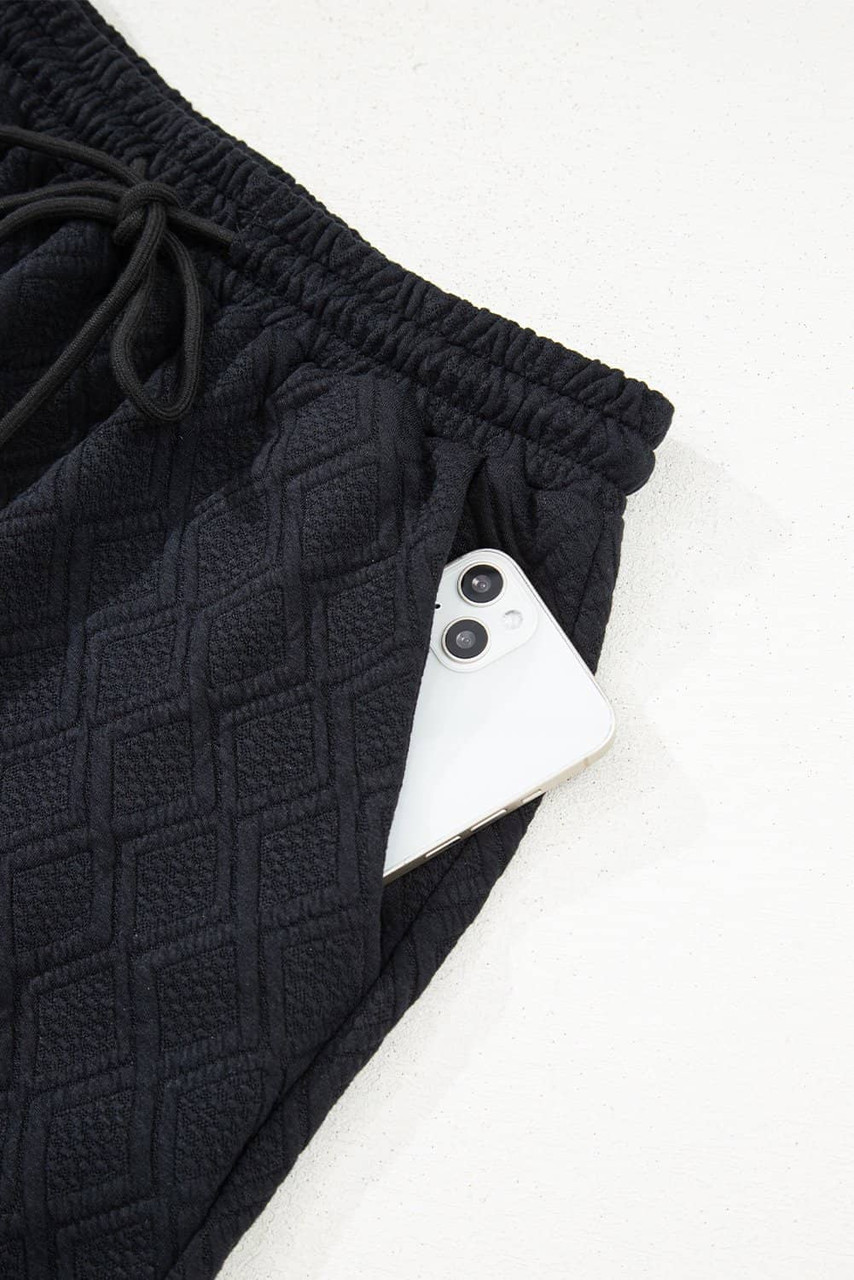 Color black Striped Collared Zip up Textured Skirt Set