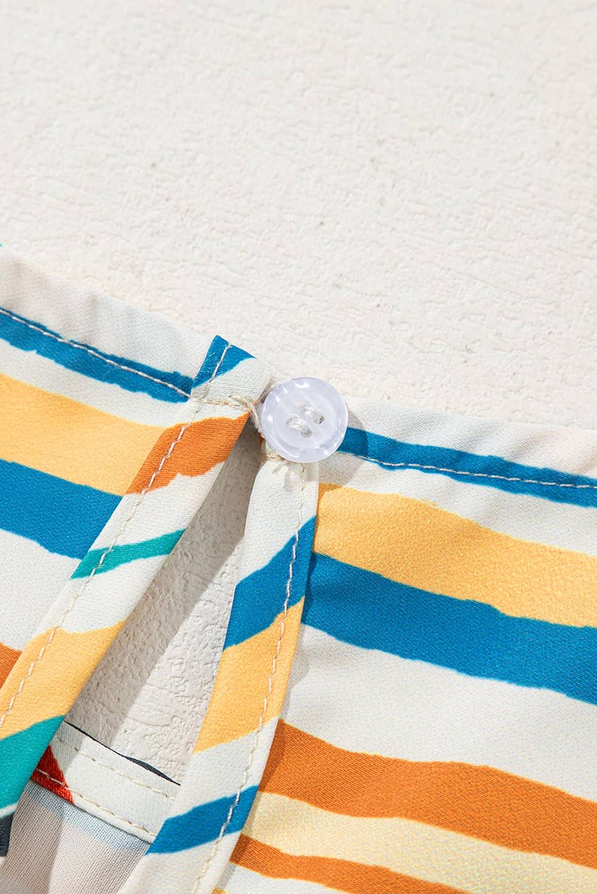 Multicolour Vibrant Stripes Printed Flutter Sleeve Babydoll Blouse