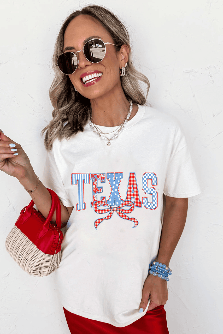 White Independence Day TEXAS Bow Printed T Shirt White Independence Day TEXAS Bow Printed T Shirt