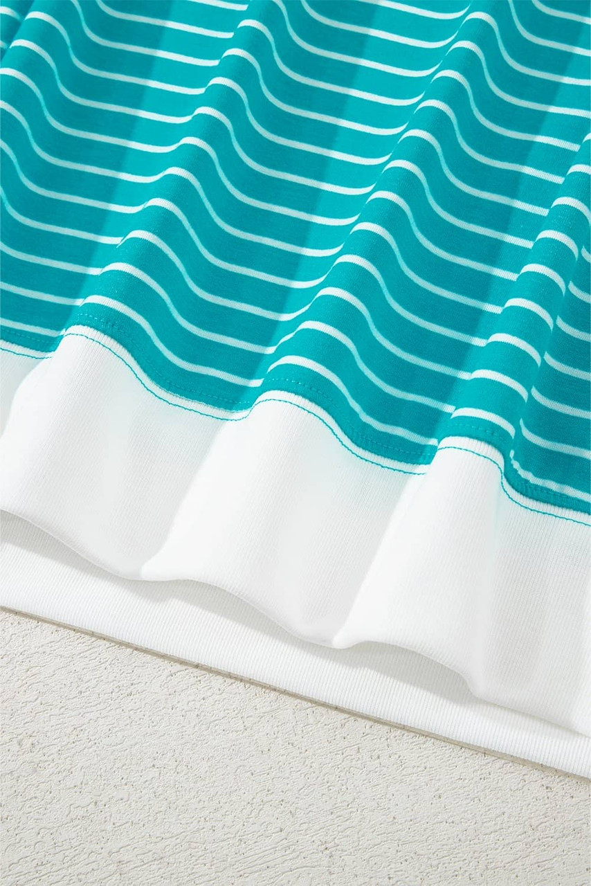 Sky Blue Stripe V Neck Tee and Casual Short Set