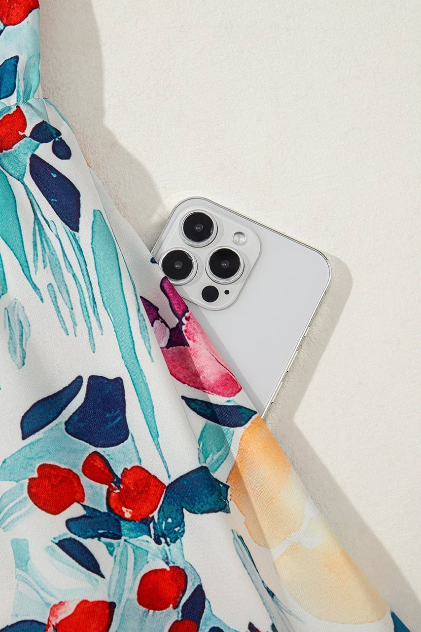 Green Floral Print Zipper Ruffled Short Sleeve High Waist Mini Dress