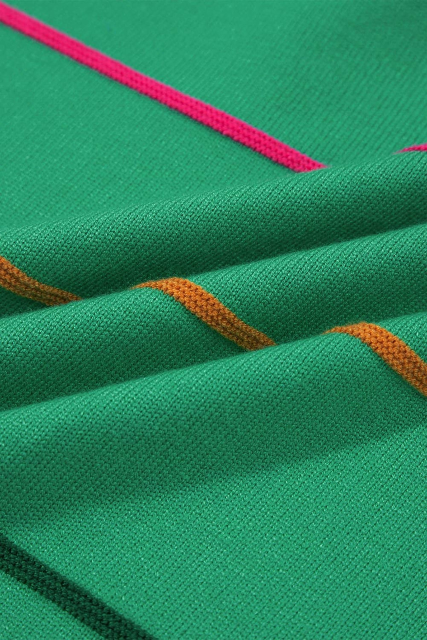 Green Colorblock Striped Half Sleeve Drop Shoulder Sweater