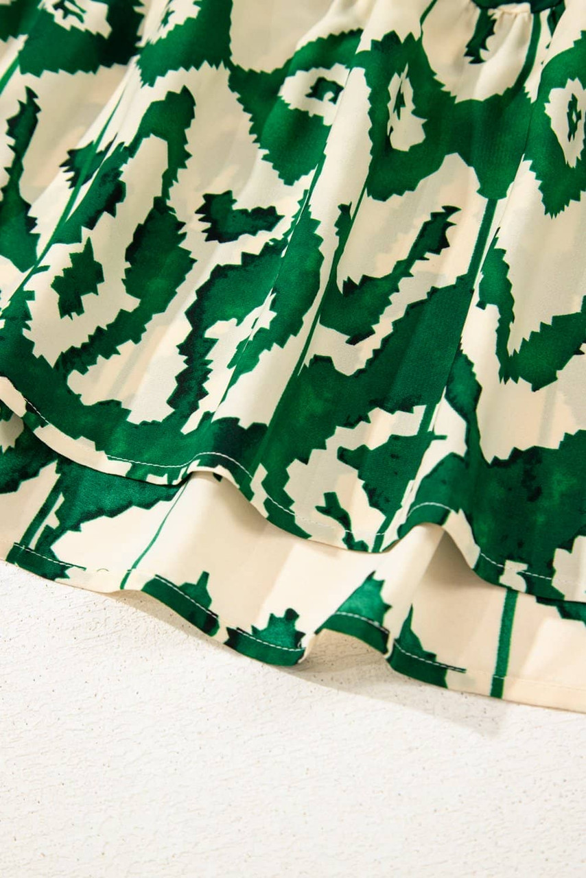 Green Western Aztec Shirred A-line Sleeveless Maxi Dress