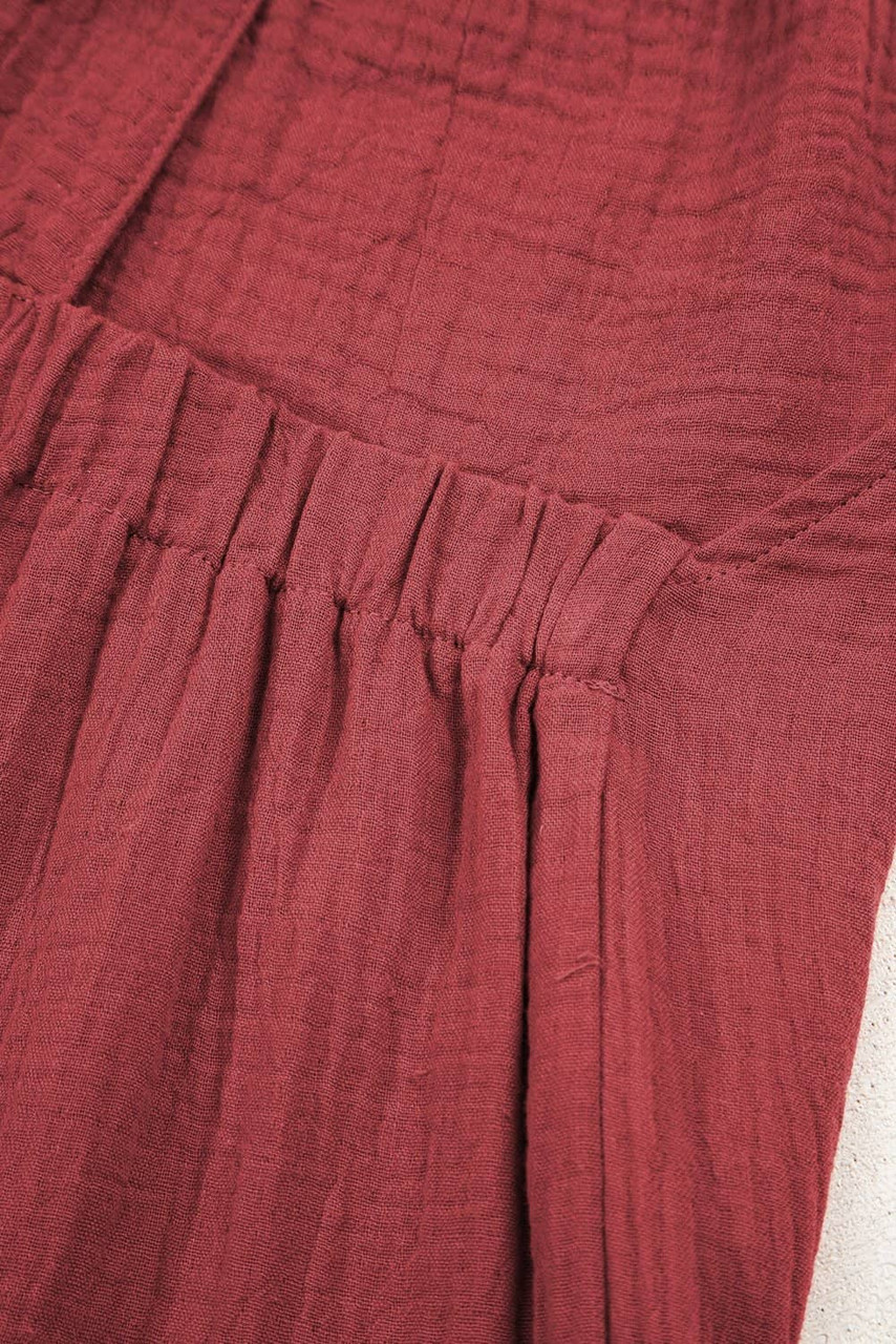 Red Clay Knotted Back Strap Cotton Bib Jumpsuit Red Clay Knotted Back Strap Cotton Bib Jumpsuit