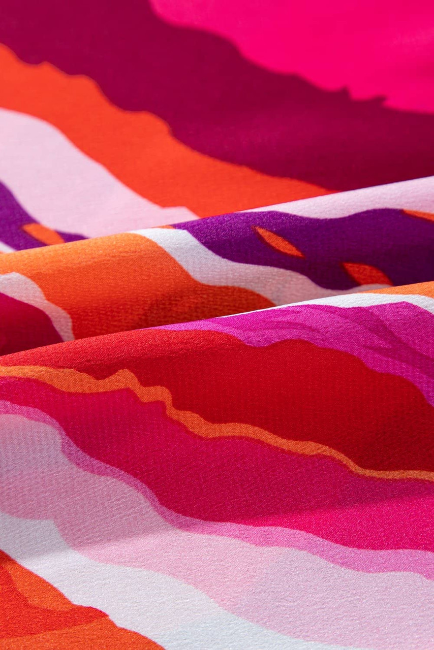 Rose Abstract Print Shirred Yoke Ruffled Blouse