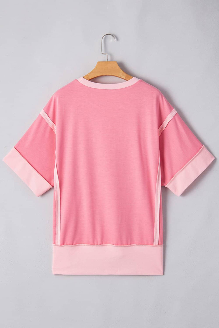 Peach Blossom Raw Seam Mix Texture Patchwork Rodeo Graphic Tee