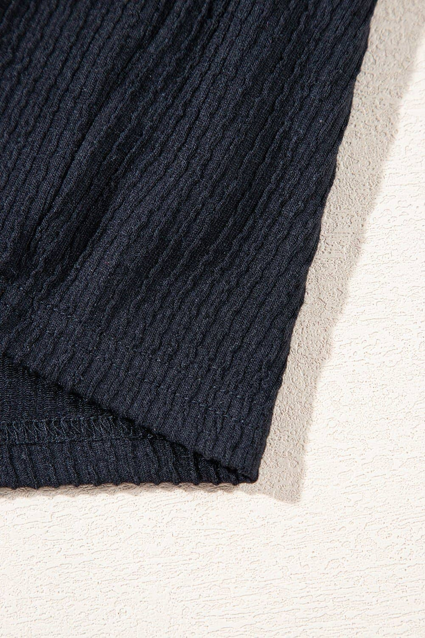 Black Smocked Bust Textured Knit Sleeveless Romper
